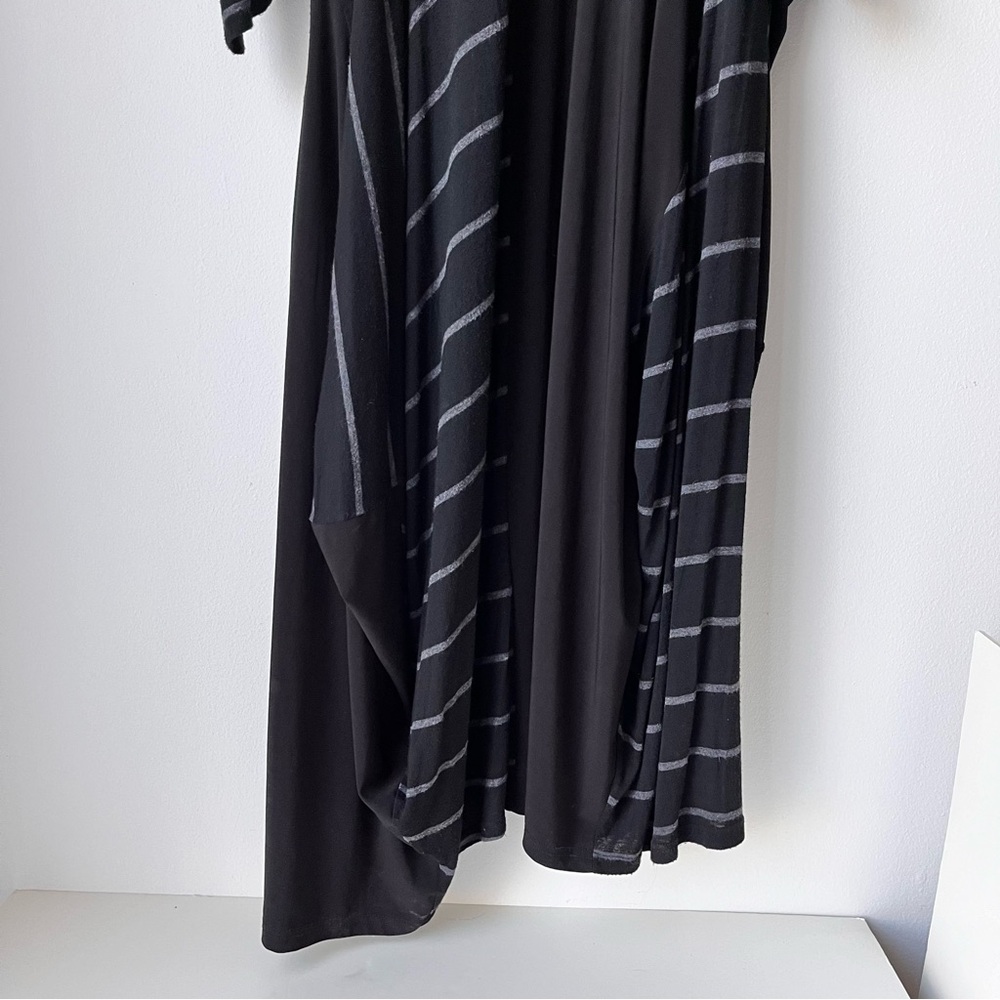 Heydari Dress Womens (M/L) Wearable Art Black Grey Stripe Midi Pockets Lagenlook - Picture 8 of 14